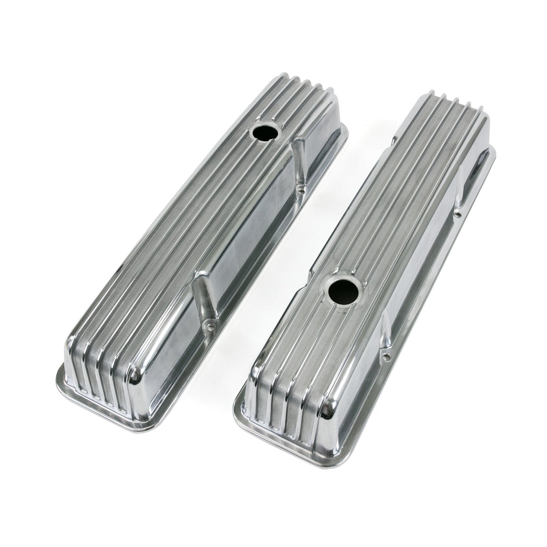 TSP Valve Covers; Cast Alum.; Finned; Long Bolt With Holes; SBC Perim.; Polished Top Street Performance