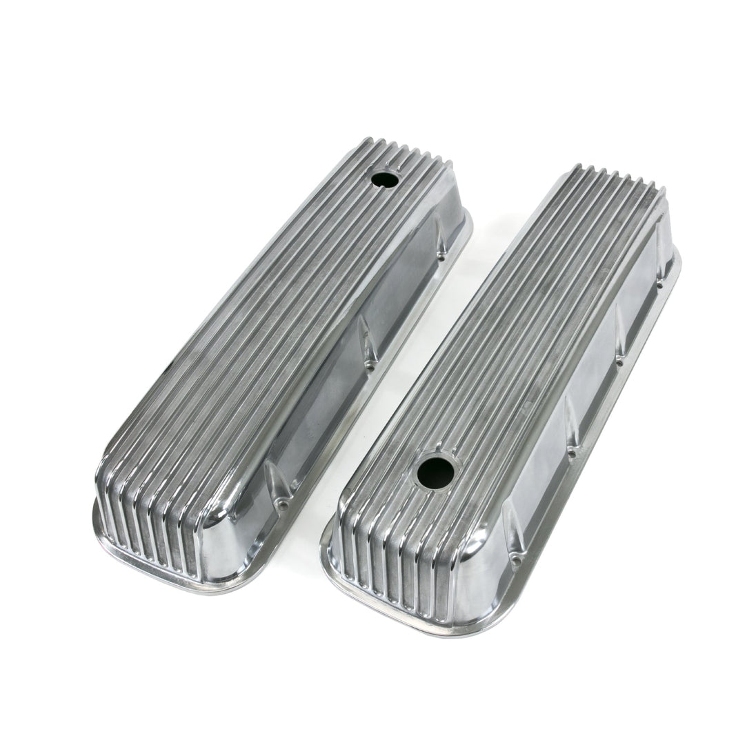 TSP Valve Covers; Cast Alum.; Finned; Long Bolt With Holes; BBC; Polished Top Street Performance