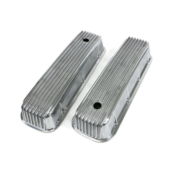 TSP Valve Covers; Cast Alum.; Finned; Long Bolt With Holes; BBC; Polished Top Street Performance