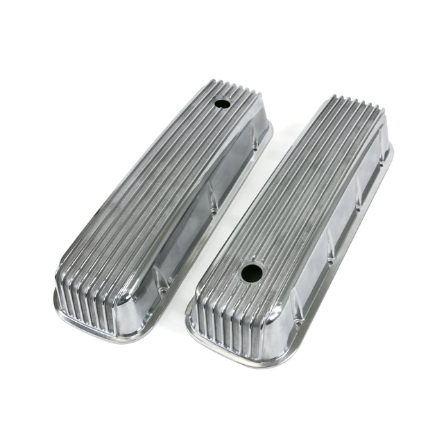 TSP Valve Covers; Cast Alum.; Finned; Long Bolt With Holes; BBC; Polished Top Street Performance