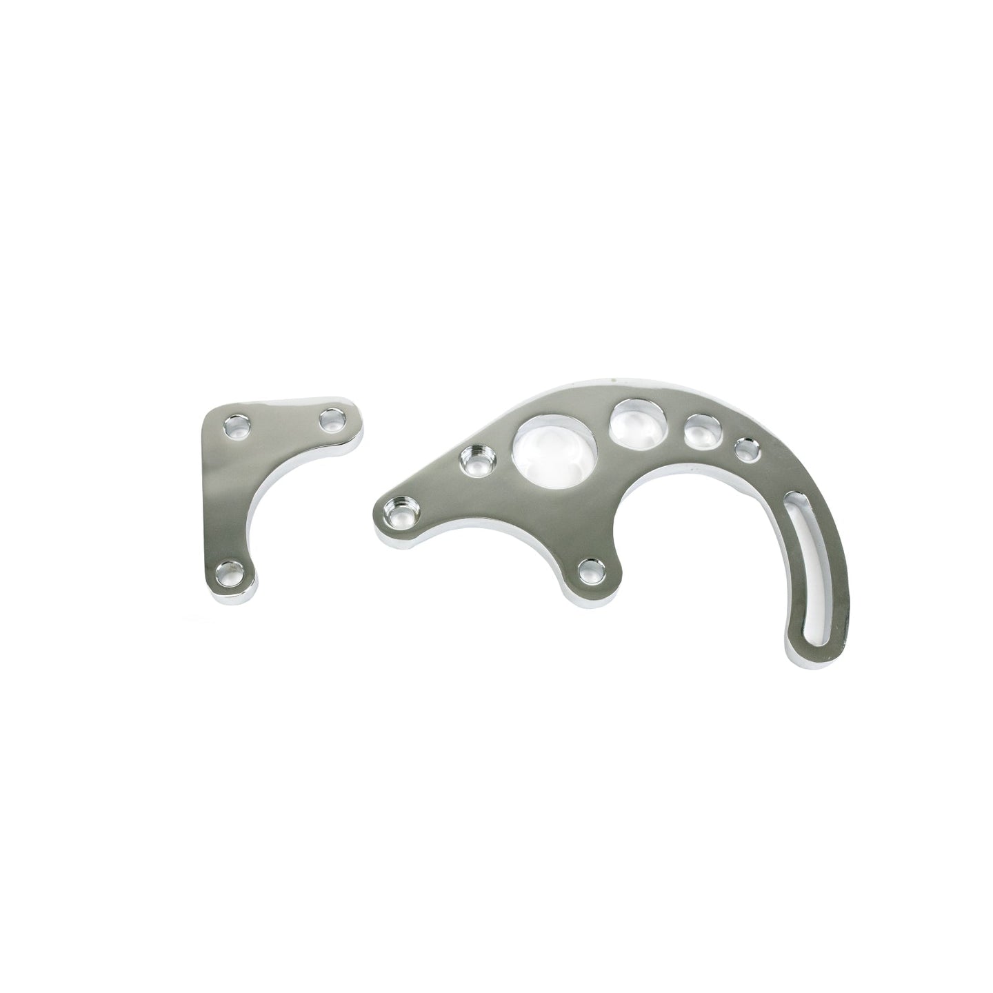 TSP Power Steering Saginaw Bracket; Aluminum SBC LWP 2-Piece; Chrome Top Street Performance