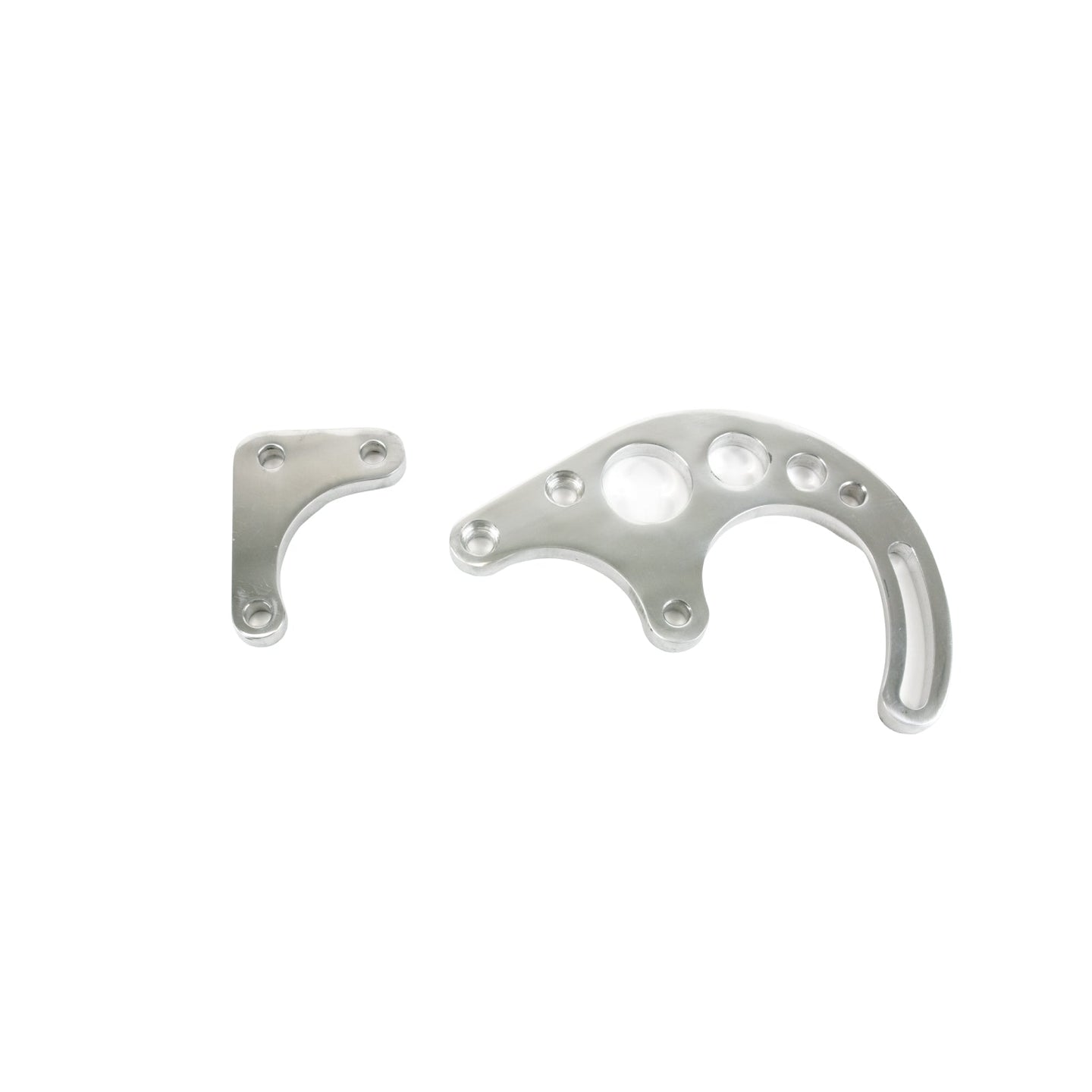 TSP Power Steering Saginaw Bracket; Aluminum SBC LWP 2-Piece; Polished Top Street Performance