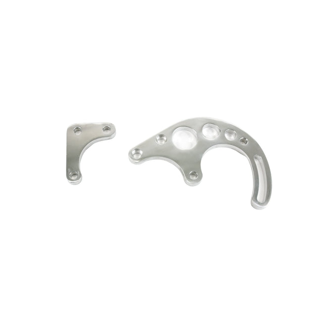 TSP Power Steering Saginaw Bracket; Aluminum SBC LWP 2-Piece; Polished Top Street Performance
