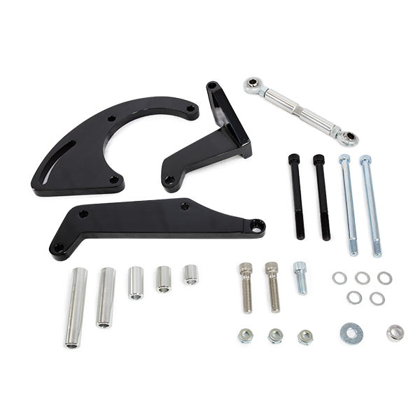 TSP A/C Compressor Sanden 508 Bracket; Aluminum SBC Long Water Pump; Black Top Street Performance