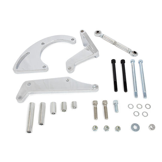 TSP A/C Compressor Sanden 508 Bracket; Aluminum SBC Long Water Pump; Chrome Top Street Performance