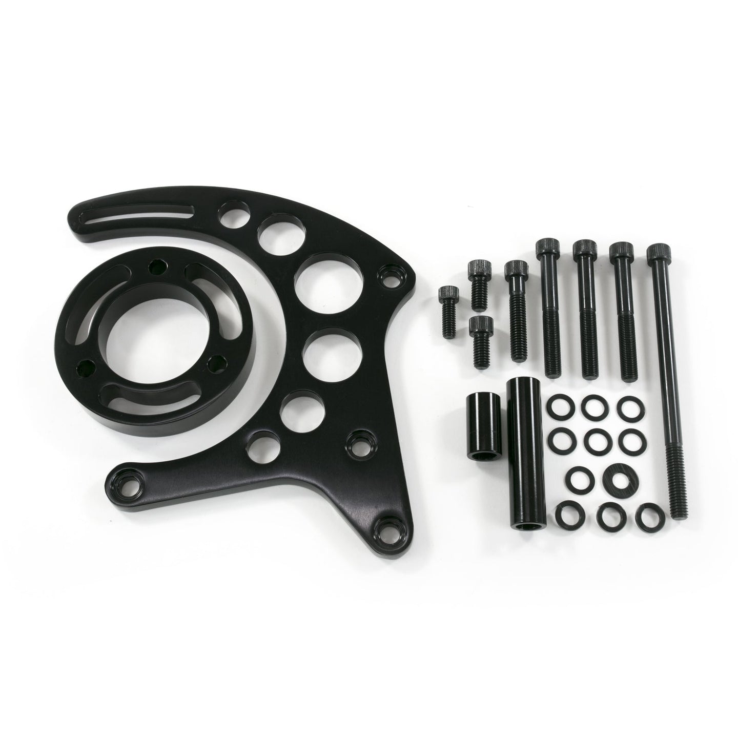 TSP Alternator 10SI Bracket; Aluminum SBC High-mount Long Water Pump; Black Top Street Performance