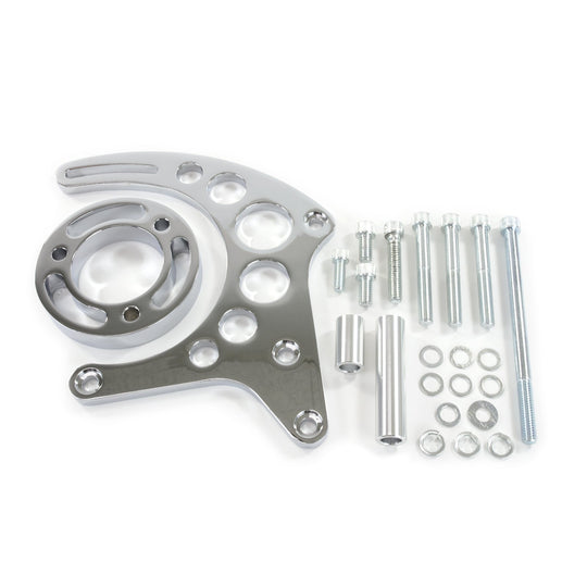 TSP Alternator 10SI Bracket; Aluminum SBC High-mount Long Water Pump; Chrome Top Street Performance