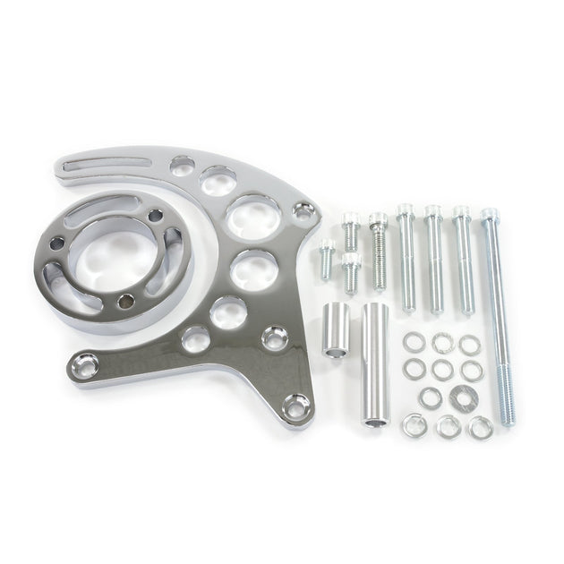 TSP Alternator 10SI Bracket; Aluminum SBC High-mount Long Water Pump; Chrome Top Street Performance