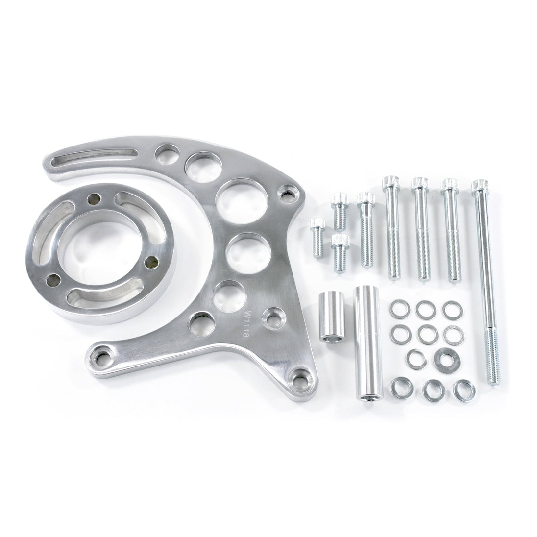 TSP Alternator 10SI Bracket; Aluminum SBC High-mount Long Water Pump; Polished Top Street Performance