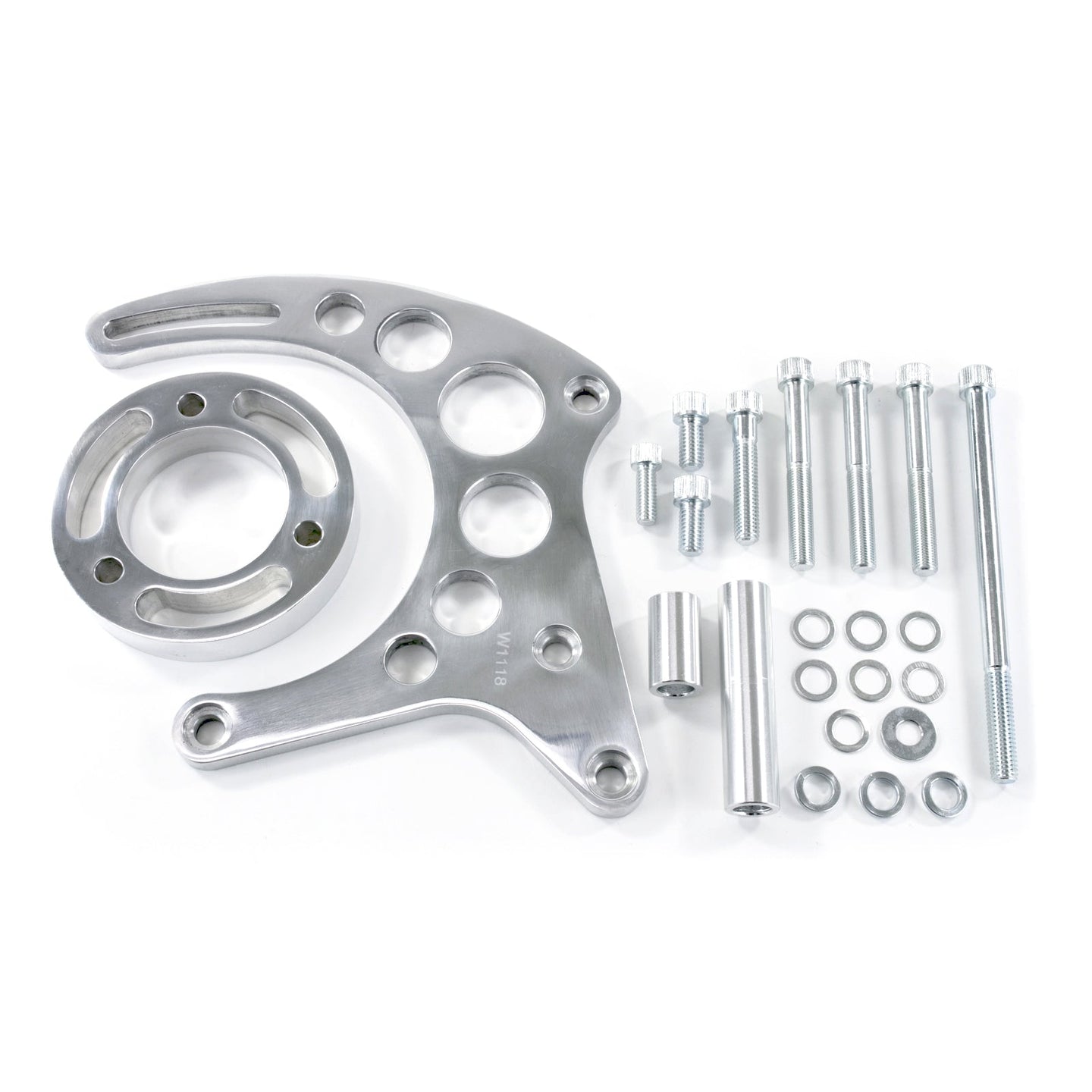 TSP Alternator 10SI Bracket; Aluminum SBC High-mount Long Water Pump; Polished Top Street Performance