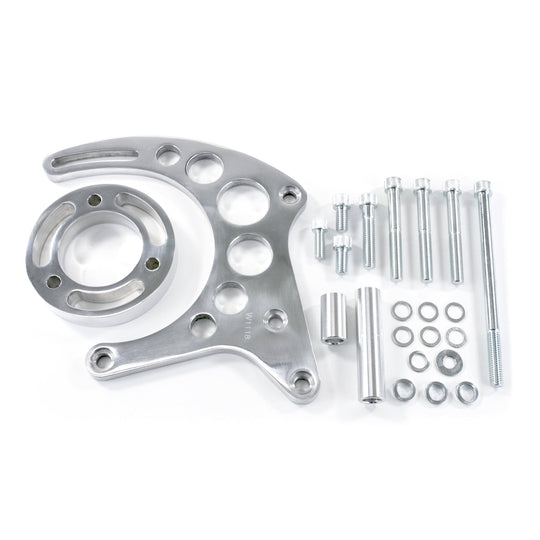 TSP Alternator 10SI Bracket; Aluminum SBC High-mount Long Water Pump; Polished Top Street Performance