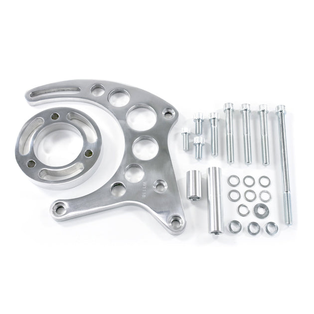 TSP Alternator 10SI Bracket; Aluminum SBC High-mount Long Water Pump; Polished Top Street Performance