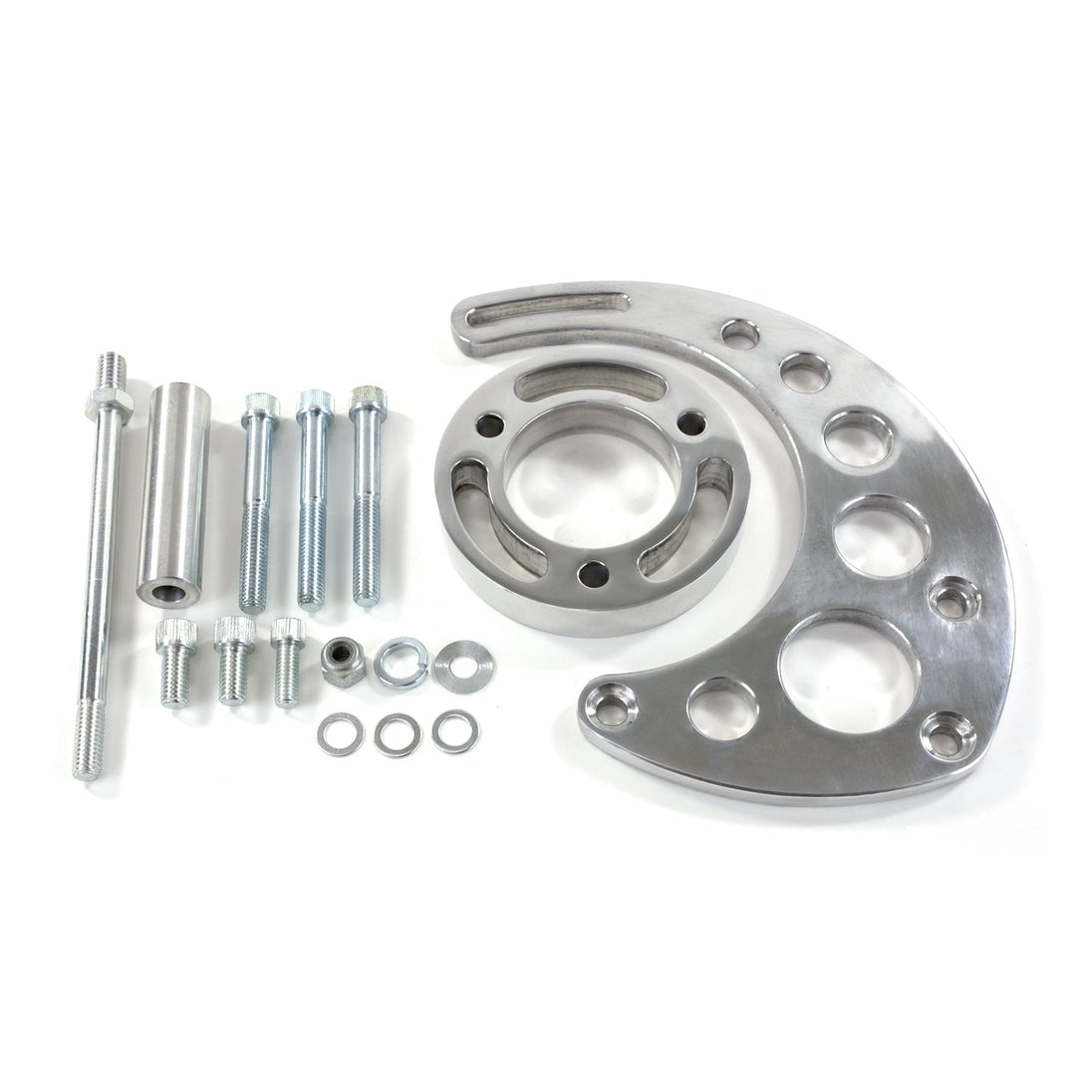 TSP Alternator 10SI Bracket; Aluminum BBC High-mount Long Water Pump; Polished Top Street Performance
