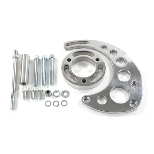 TSP Alternator 10SI Bracket; Aluminum BBC High-mount Long Water Pump; Polished Top Street Performance