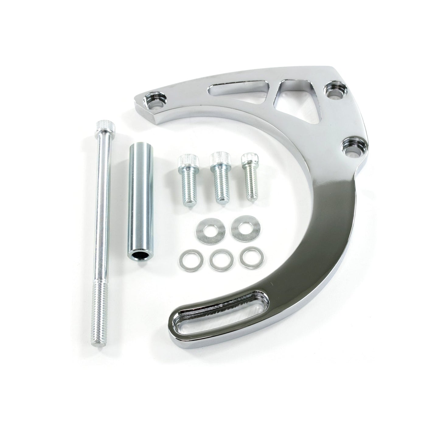 TSP Alternator 10SI Bracket; Aluminum SBC Mid-mount Long Water Pump; Chrome Top Street Performance