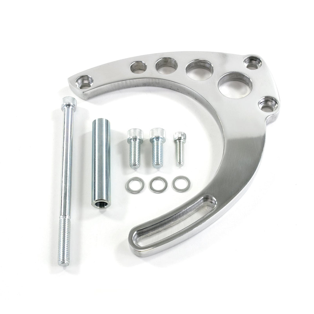 TSP Alternator 10SI Bracket; Aluminum BBC Mid-mount Long Water Pump; Polished Top Street Performance