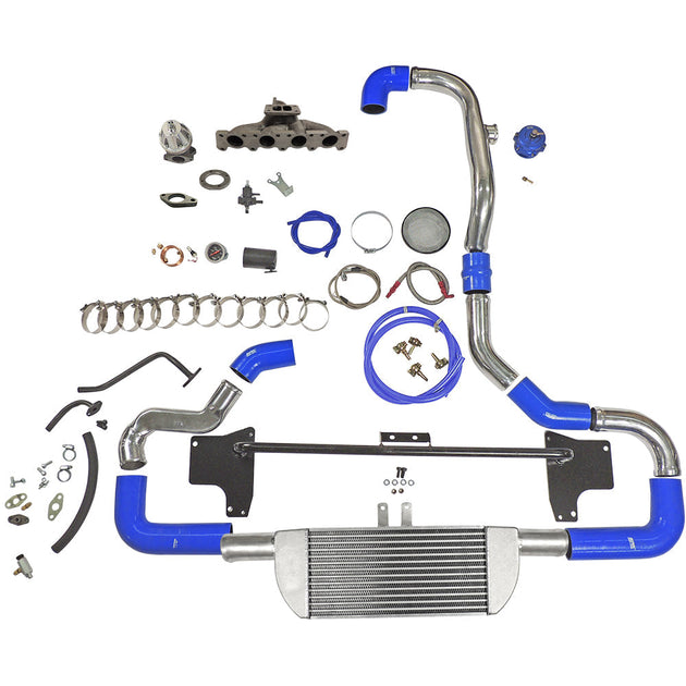 TWIN SCROLL TOP MOUNT TMA06 TURBO KIT + FRONT MOUNT INTERCOOLER VW 1.8 20V TRANSVERSAL, BLUE HOSES, TURBO NOT INCLUDED SPA TURBO USA