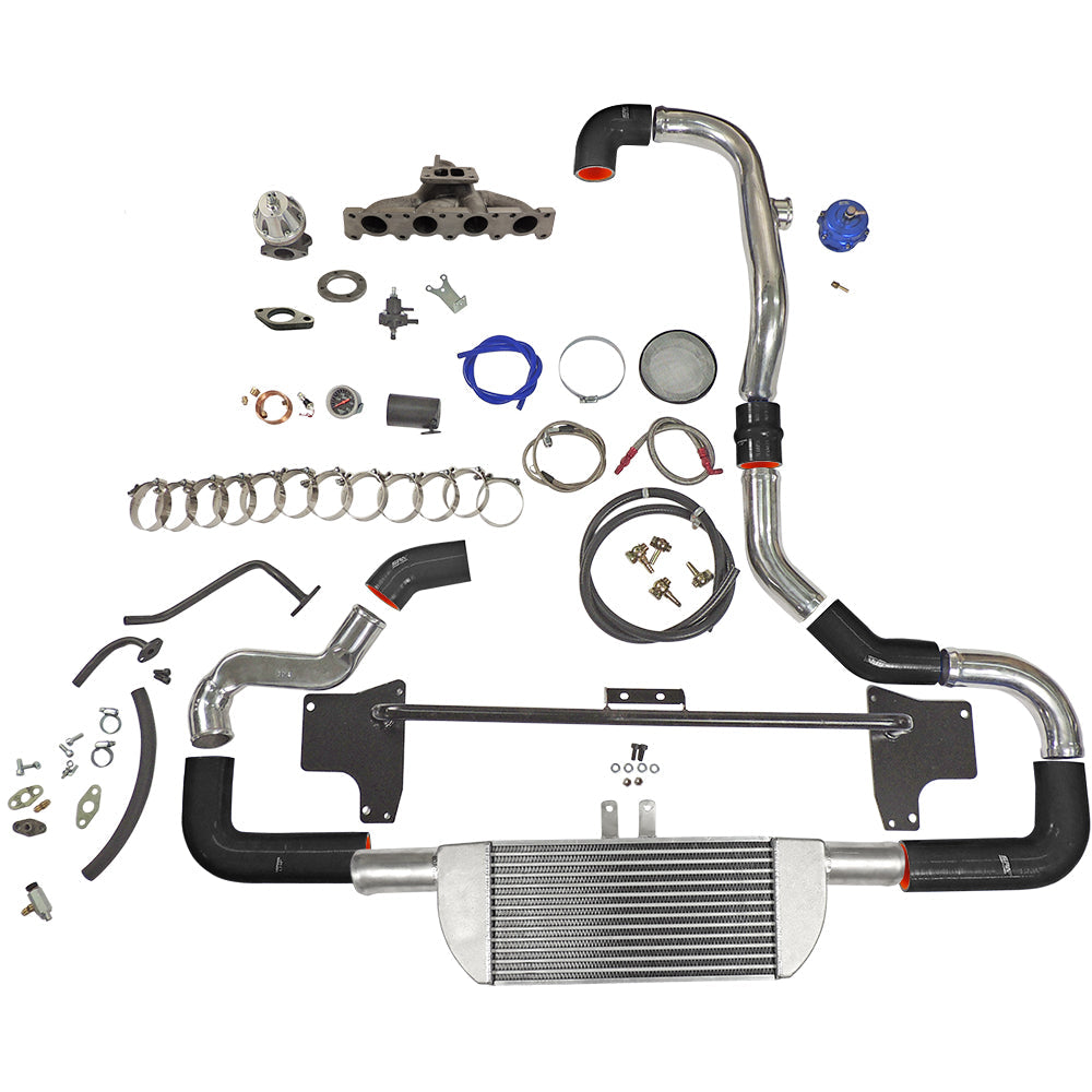 TWIN SCROLL TOP MOUNT TMA06 TURBO KIT + FRONT MOUNT INTERCOOLER VW 1.8 20V TRANSVERSAL, BLACK HOSES, TURBO NOT INCLUDED SPA TURBO USA
