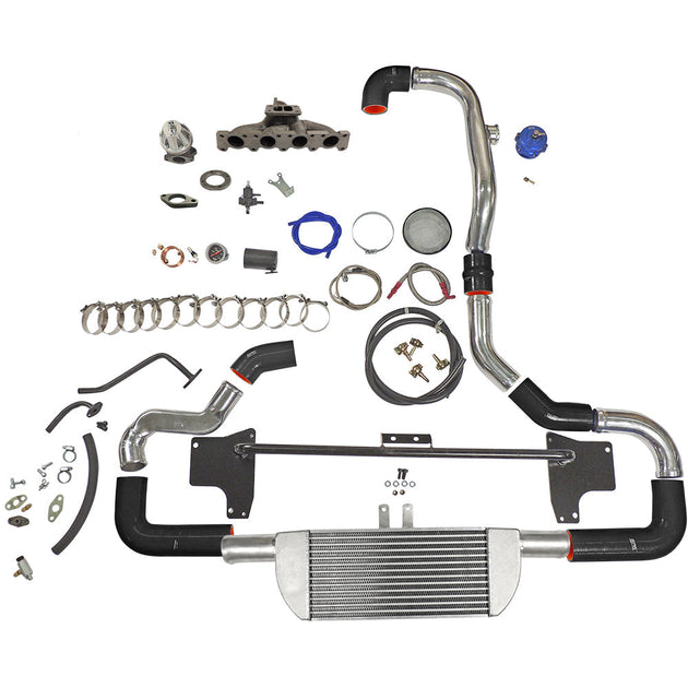 TWIN SCROLL TOP MOUNT TMA06 TURBO KIT + FRONT MOUNT INTERCOOLER VW 1.8 20V TRANSVERSAL, BLACK HOSES, TURBO NOT INCLUDED SPA TURBO USA