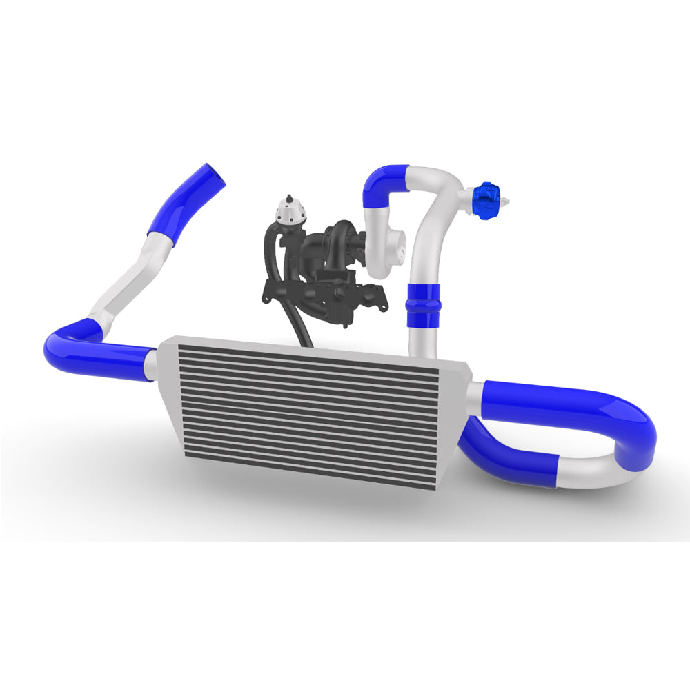 TWIN SCROLL TOP MOUNT TMA16 TURBO KIT + FRONT INTERCOOLER VW 1.8 20V TRANSVERSAL WITHOUT TURBOCHARGER - BLUE HOSE SPA TURBO USA