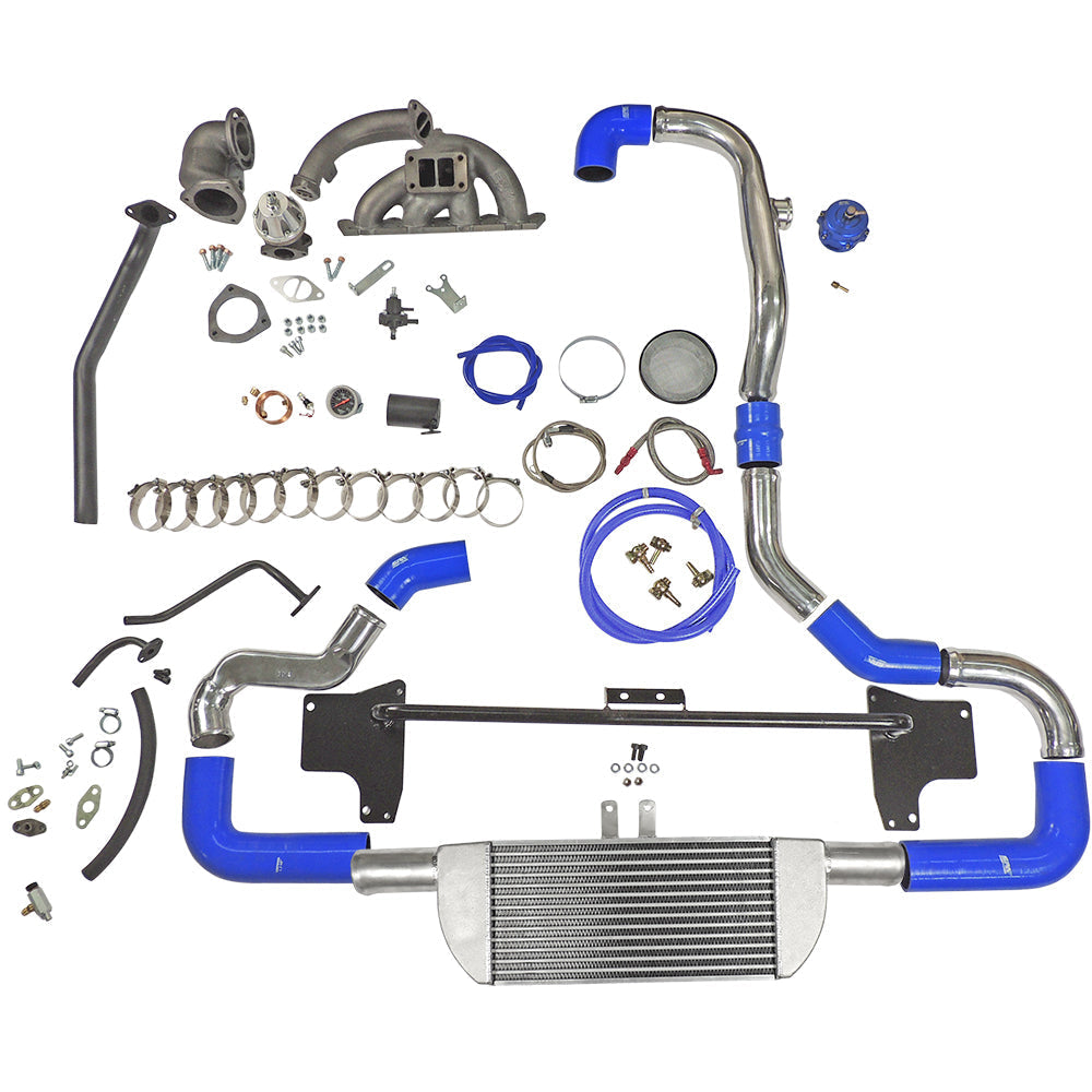 TWIN SCROLL TOP MOUNT TMA16 TURBO KIT + FRONT INTERCOOLER VW 1.8 20V TRANSVERSAL WITHOUT TURBOCHARGER - BLUE HOSE SPA TURBO USA