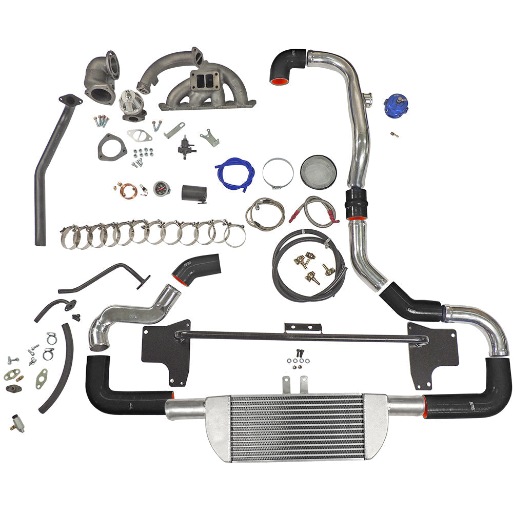TWIN SCROLL TOP MOUNT TMA16 TURBO KIT + FRONT MOUNT INTERCOOLER VW 1.8 20V TRANSVERSAL, BLACK HOSES, TURBO NOT INCLUDED SPA TURBO USA