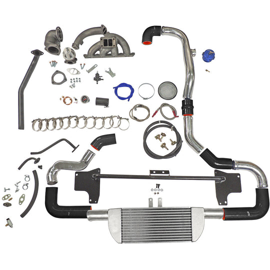 TWIN SCROLL TOP MOUNT TMA16 TURBO KIT + FRONT MOUNT INTERCOOLER VW 1.8 20V TRANSVERSAL, BLACK HOSES, TURBO NOT INCLUDED SPA TURBO USA