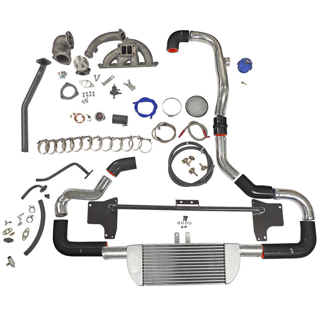 TWIN SCROLL TOP MOUNT TMA16 TURBO KIT + FRONT MOUNT INTERCOOLER VW 1.8 20V TRANSVERSAL, BLACK HOSES, TURBO NOT INCLUDED SPA TURBO USA