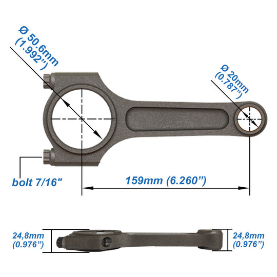 VW 159mm x 20mm Super A connecting rod set 7/16" bolt (1200hp) SPA TURBO USA