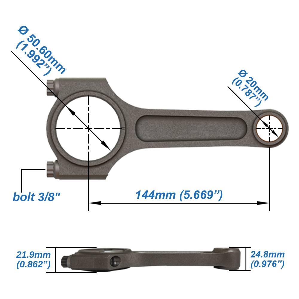 VW/AUDI 2.0L TSI 144mm x 20mm High Performance Basic Connecting Rod Set 3/8" bolt (600hp) SPA TURBO USA