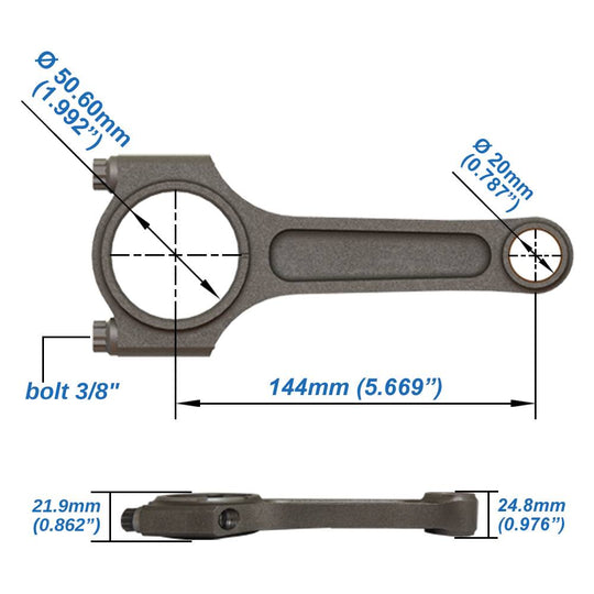 VW/AUDI 2.0L TSI 144mm x 20mm High Performance Basic Connecting Rod Set 3/8" bolt (600hp) SPA TURBO USA