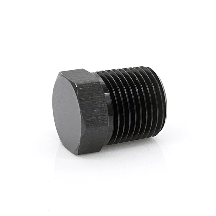 1/8" Male NPT Hex Plug, 6061 Aluminum, Black Hard Anodized Ace Race Parts
