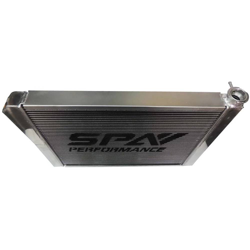 Lightweight Late Model Radiator - Double Pass - 26.8" x 19.6" + Power Steering Tank Firewall Mount (Right Inlet) - Black Cap SPA TURBO USA