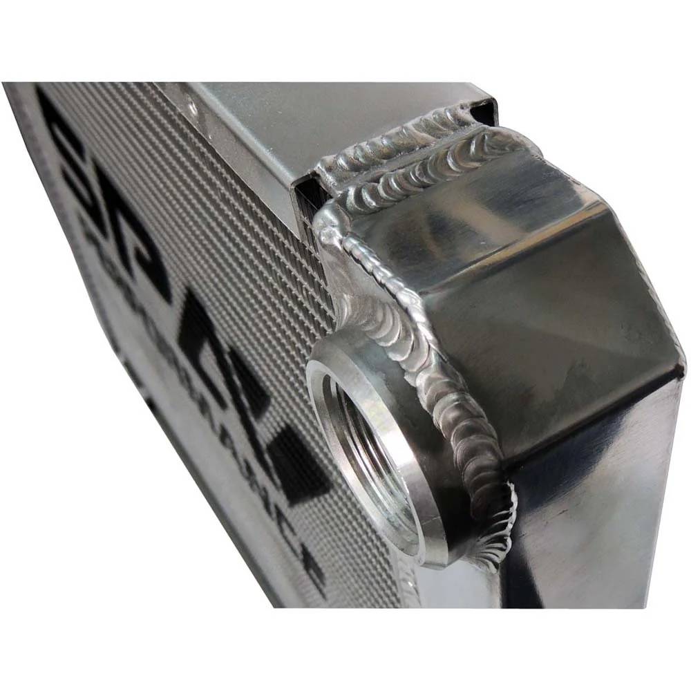 Lightweight Late Model Radiator - Double Pass - 26.8" x 19.6" + Power Steering Tank Firewall Mount (Right Inlet) - Black Cap SPA TURBO USA