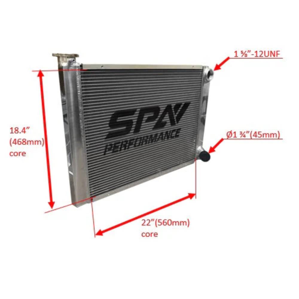 Lightweight Late Model Radiator - Double Pass - 26.8" x 19.6" + Power Steering Tank Firewall Mount (Right Inlet) - Black Cap SPA TURBO USA
