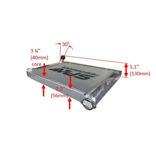 Lightweight Late Model Radiator - Double Pass - 26.8" x 19.6" + Power Steering Tank Firewall Mount (Right Inlet) - Black Cap SPA TURBO USA