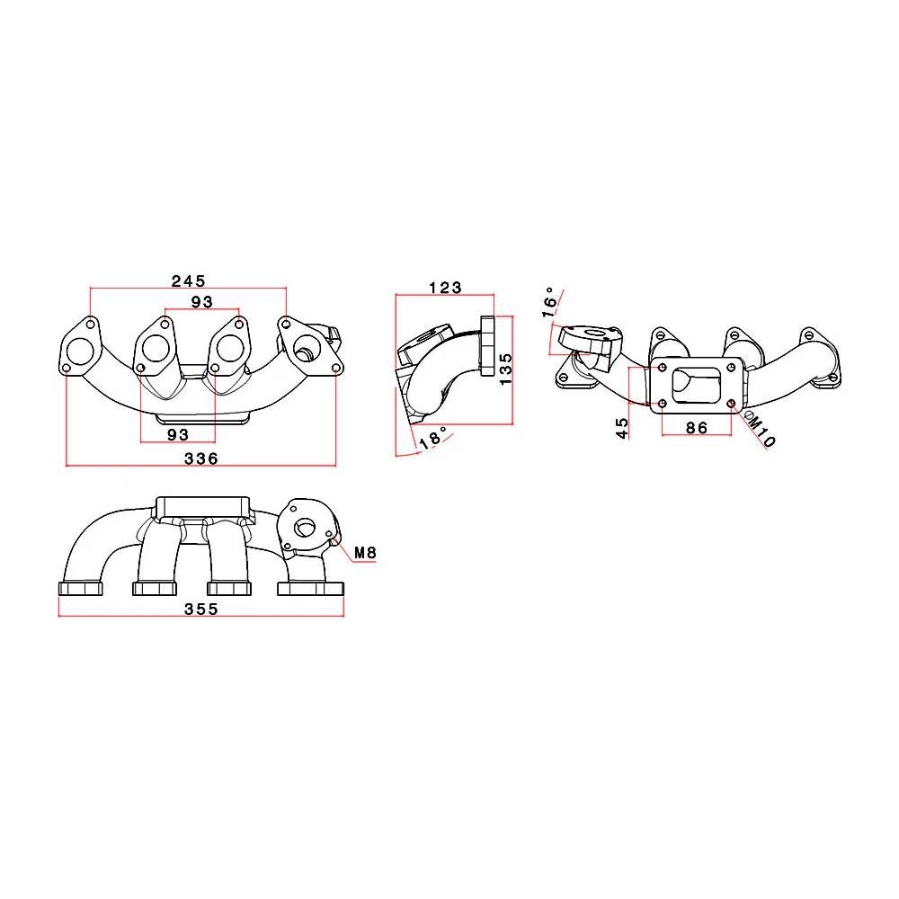 Chevy Chevette / T1000 1.4L 1.6L turbo manifold - T3 flange SPA TURBO USA