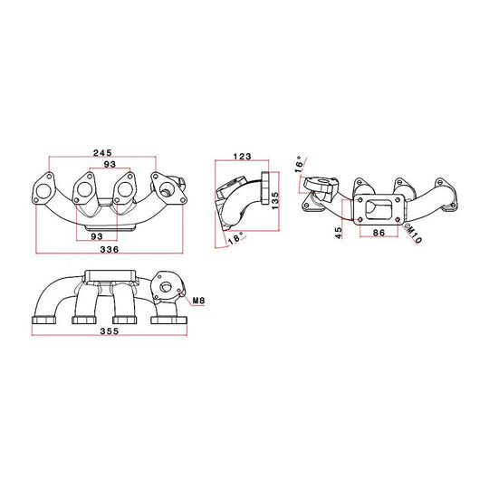 Chevy Chevette / T1000 1.4L 1.6L turbo manifold - T3 flange SPA TURBO USA