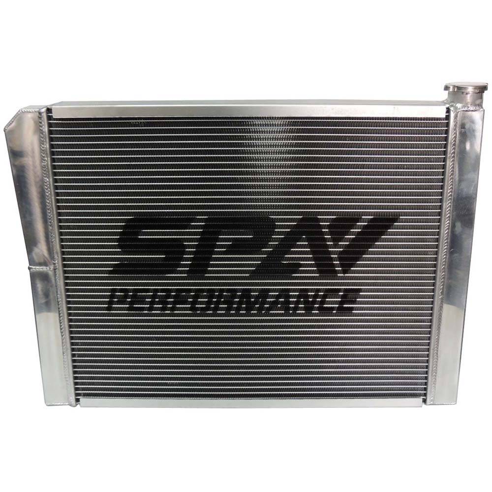Lightweight Late Model Radiator - Double Pass - 26.8" x 19.6" + Power Steering Tank Firewall Mount (Right Inlet) - Black Cap SPA TURBO USA