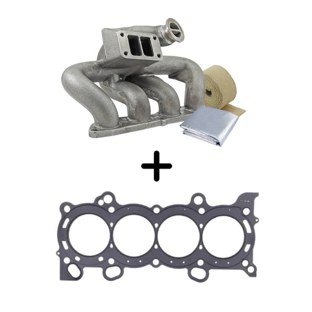 8th gen Honda Civic SI (K20 engine) TWIN SCROLL CAST TURBO MANIFOLD V-BAND WASTEGATE + .030" MLS CYLINDER HEAD GASKET, 87MM BORE SPA TURBO USA
