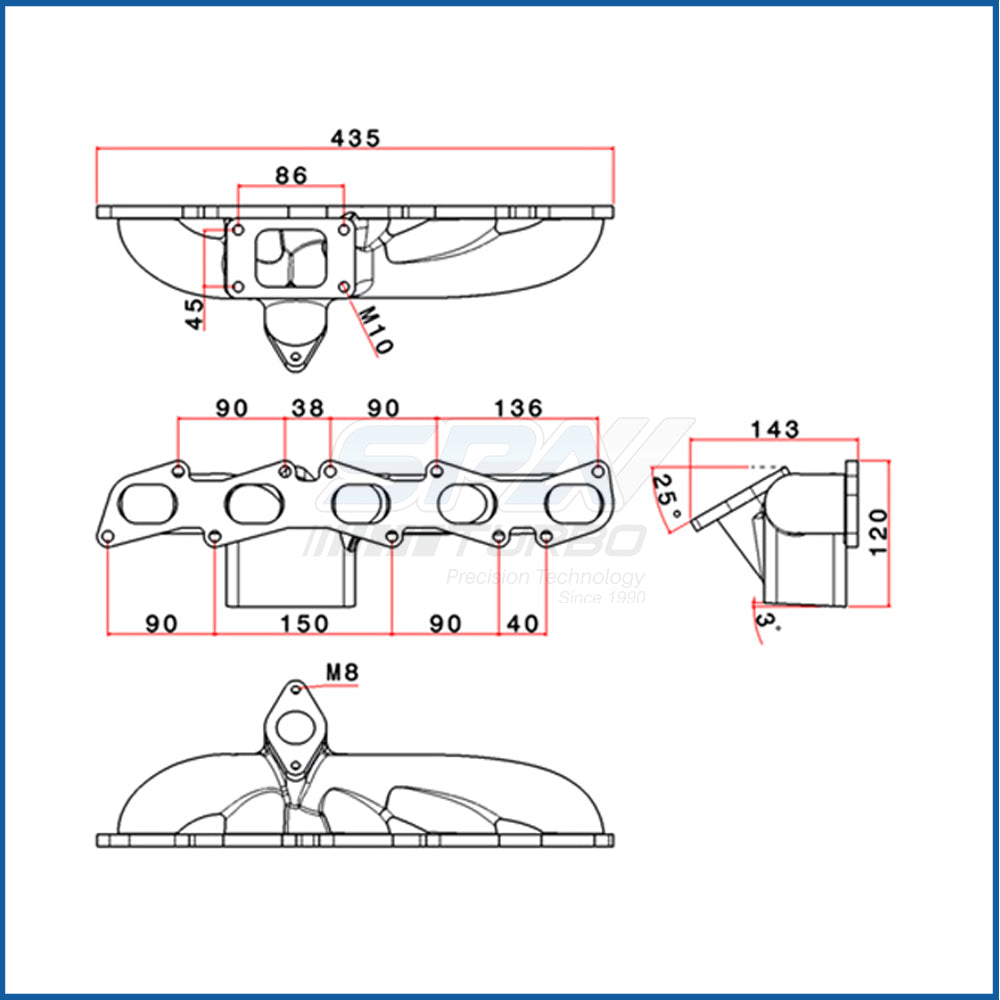 T3 turbo manifold + 260°/252° camshaft set + MLS head gasket for Fiat/Lancia inline 5cyl 20V SPA TURBO USA