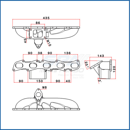 T3 turbo manifold + 260°/252° camshaft set + MLS head gasket for Fiat/Lancia inline 5cyl 20V SPA TURBO USA