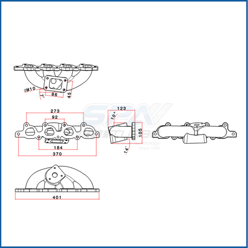 Focus SVT / Escort Zetec 1.8L 2.0L T3 turbo manifold + Adapter SPA TURBO USA
