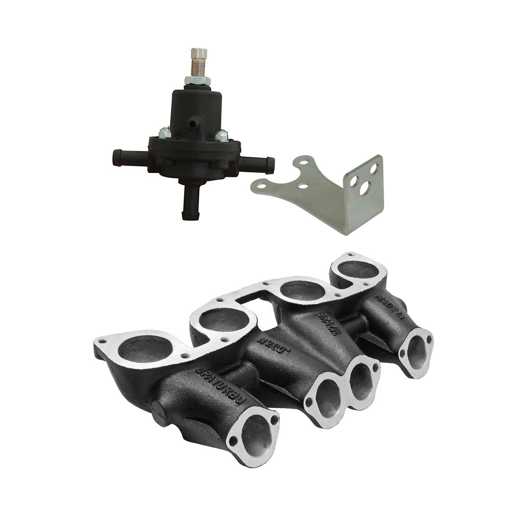 VW MKI MKII GTI 1.8L 2.0L 8v SOHC dual downdraft intake manifold - Black + 0-30 PSI Fuel pressure regulator + Bracket SPA TURBO USA