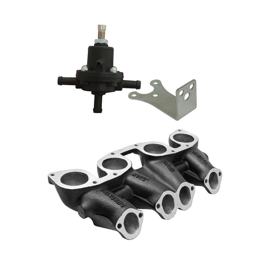 VW MKI MKII GTI 1.8L 2.0L 8v SOHC dual downdraft intake manifold - Black + 0-30 PSI Fuel pressure regulator + Bracket SPA TURBO USA