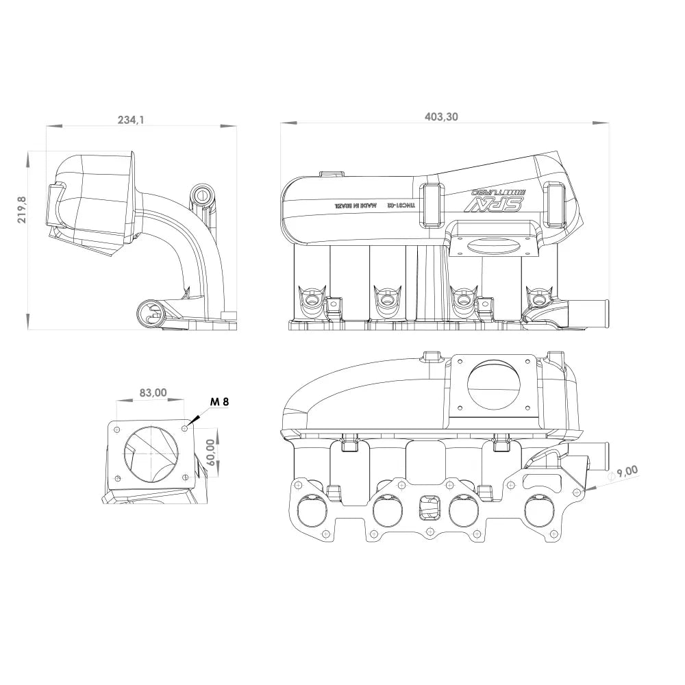 INTAKE MANIFOLD CHEVY CHEVETTE / PONTIAC T1000 / ACADIAN 1.4 / 1.6L TOWARD MIDDLE THROTTLE SPA TURBO USA