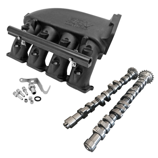 CAST ALUMINUM INTAKE MANIFOLD FOR TRANSVERSE VW/AUDI 1.8T WITH 4 INJECTORS FUEL RAIL KIT (RIGHT SIDE OEM THROTTLE) - BLACK + 252 / 260 HIGH PERFORMANCE CAMSHAFT SET FOR VW/AUDI 1.8L 20V SPA TURBO USA