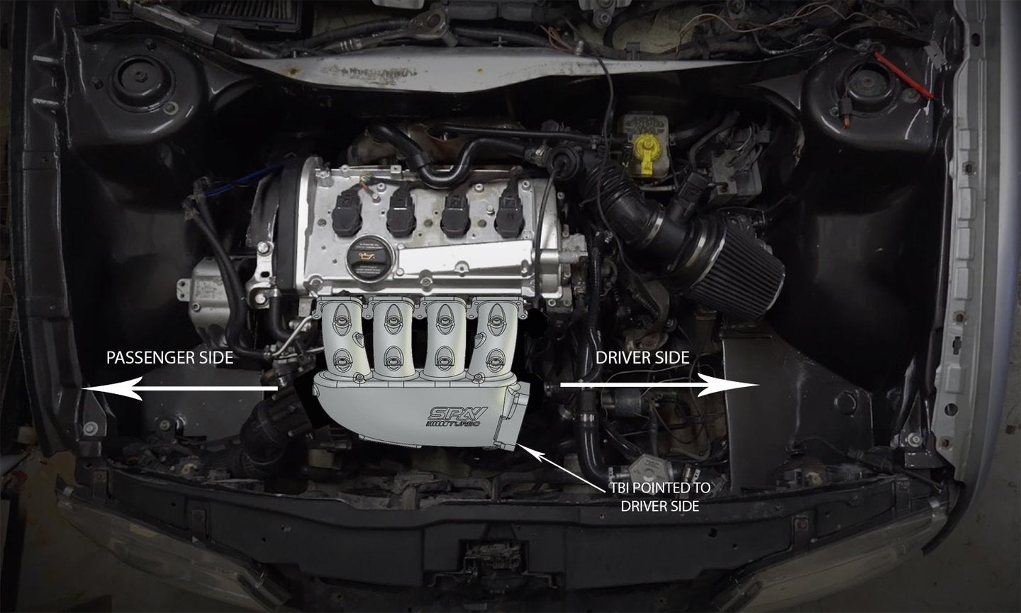 Cast Aluminum Intake Manifold for transverse VW/AUDI 1.8T with 8 injectors Fuel Rail Kit (left side OEM throttle) -  Black SPA TURBO USA