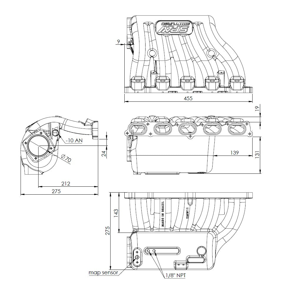 VW Jetta / Golf MK5 2.5L 5 cylinder 20V 07K T3 top mount turbo manifold + Intake manifold SPA TURBO USA