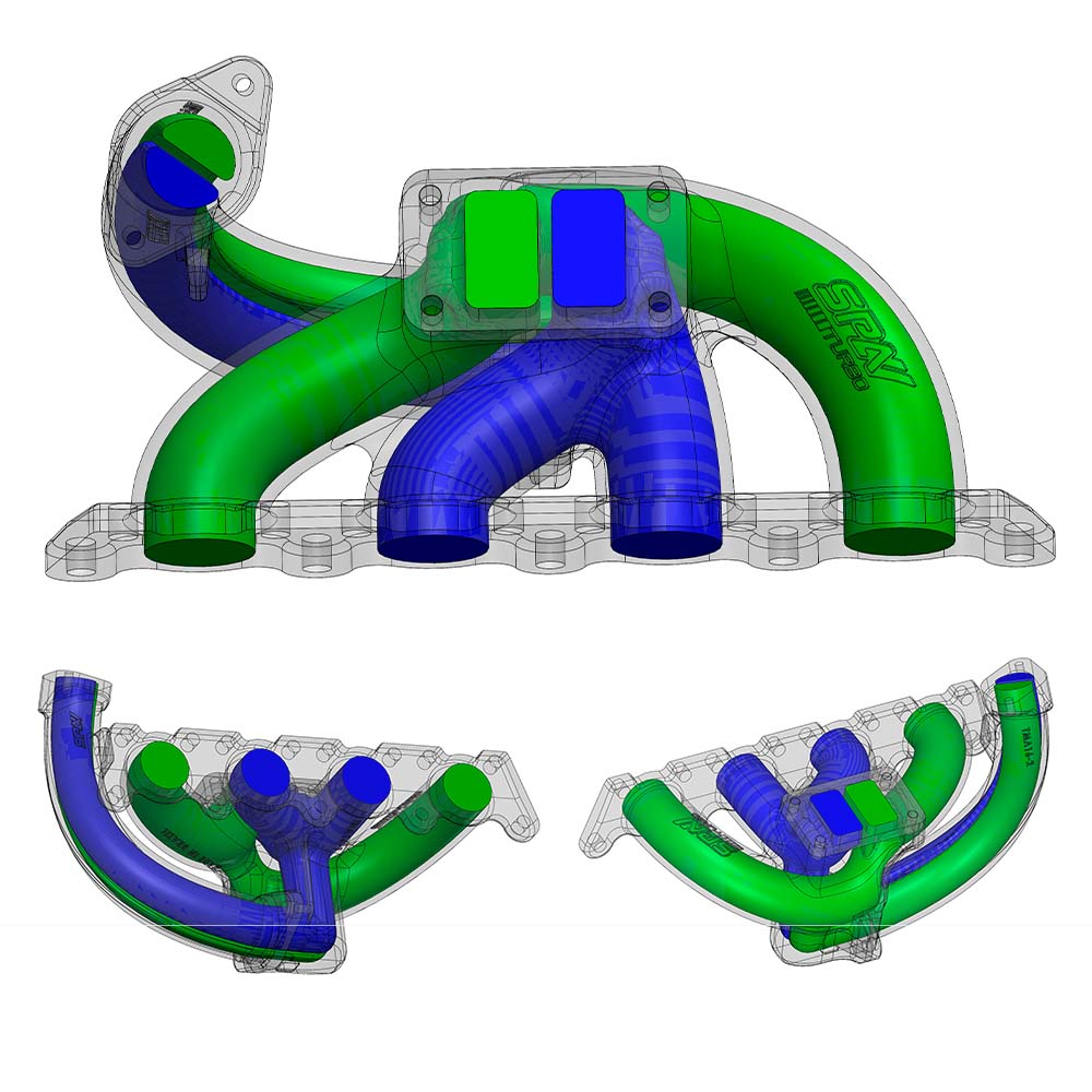 TWIN SCROLL TOP MOUNT TMA16 TURBO KIT + FRONT INTERCOOLER VW 1.8 20V TRANSVERSAL WITHOUT TURBOCHARGER - BLUE HOSE SPA TURBO USA